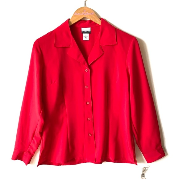 Kim Rogers Lipstick Red Long-sleeve Blouse, Size M - Picture 1 of 6